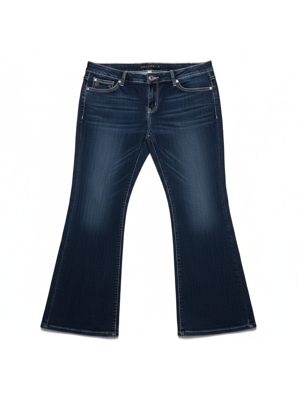 Botique Bootcut Jeans Womens 22 Dark Wash Heavy Saddle Stitch Y2K Bedazzle Denim